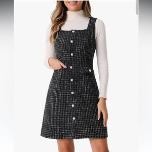 Allegra K Pearl Diamond Button Shift Dress Elegant Black Tweed Dress S